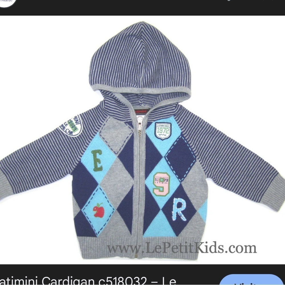 Catimini zip up argyle patch sweater boys 3t designed in france